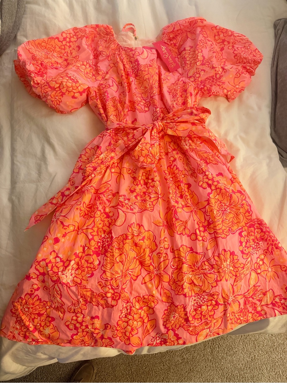 Lilly Pulitzer Pink & Orange Floral Puff-Sleeve Dress